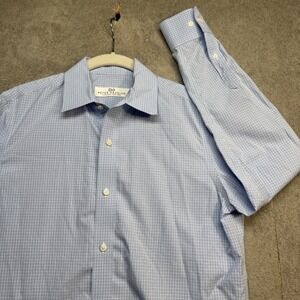 Peter Manning Blue Microcheck Button Up Shirt Tailored Fit Men's‎ Small